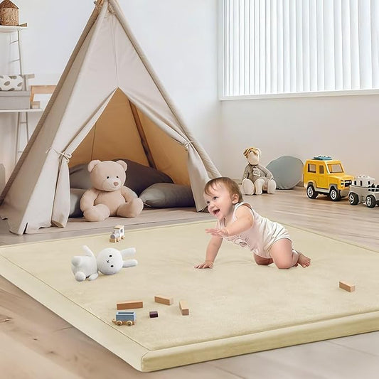 Baby Play Mat for Floor Nursery Rug Muscle Mat Area Rug Playroom Rug 47"x47" Playpen Mat Memory Foam 1.3" Thick Crawling Mat for Babies,Toddlers, Infants, Kids,Light Beige