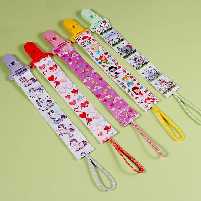 12 Pack Princess Rainbow Unicorn Pacifier Clip for Girls, Cute Magical Printed Pacifier Holder, Secure Clip, Great Baby Girl Shower Gift (Multicolor G 25/26cm)