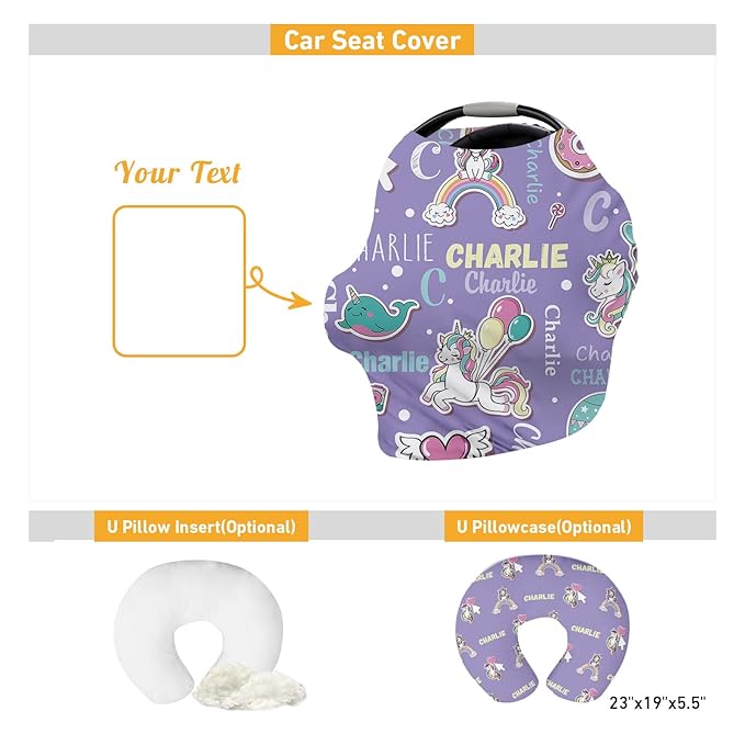 Personalised Infant Car Seat for New Parents - Purple Horse Print Baby Carseat Cover, Breast Feeding Cover, Multi-Function pad for Boys Girls - Christma Gift for Parent Babies(27"x29")