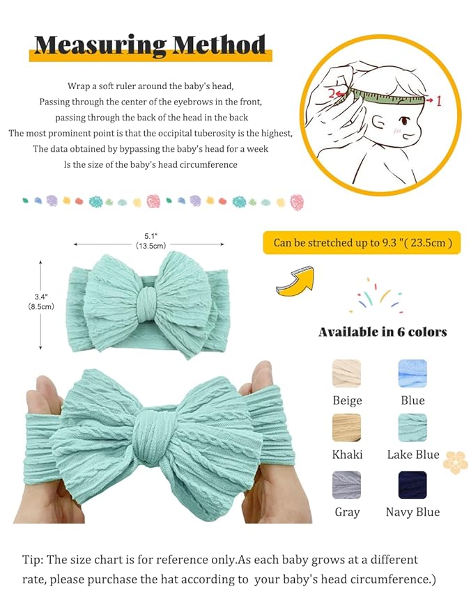 Nylon Blue Baby Headbands Bows, Stretchy Gray Infant Headband Bows for Baby Girls Boys Newborn Head Wraps Toddler Unisex (03H-12)
