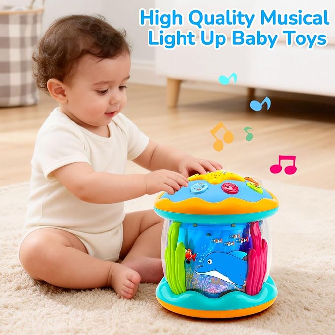 Baby Toys 6-12 Months Ocean Projector Rotating Musical Light Up Tummy Time Toys for Infant 0-6 3-6 Months Baby Aquarium Crawling Toys 4 5 6 7 8 9 12-18 Months Boy Girl 1 Year Old Birthday Easter Gifts