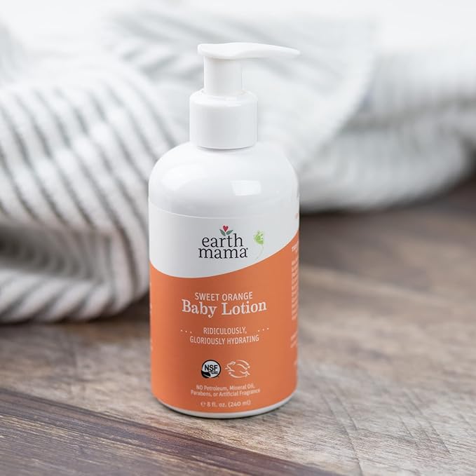 Earth Mama Sweet Orange Baby Lotion | Moisturizing Body Lotion for Dry Skin, Newborn Sensitive Skin Care, Face Moisturizer for Babies & Kids with Shea Butter, Calendula & Aloe, 8 Fl Oz