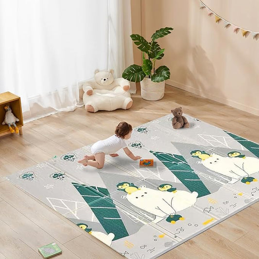 Baby Play Mat, XPE Foldable Foam Play Mat for Floor, Soft Waterproof Playmats for Babies and Toddlers Kids， Reversible Baby Crawling Mat for Indoor and Outdoor， 79''x71''x0.4"