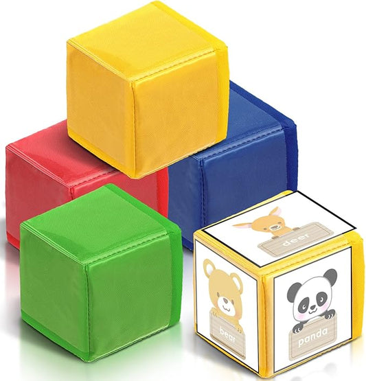 Yilloog 4 Pcs Large Foam Dice with Pockets DIY Education Playing Soft Dice Cube Learning Teaching Stacking Blocks Photo(4.72 Inch,Classic Color)