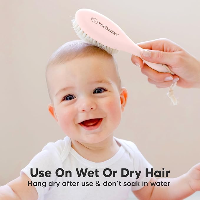 Wooden Baby Hair Brush for Toddler Girls, Boys - Cradle Cap Brush for Babies, Soft Goat Bristles, Perfect Gentle Scalp Newborn Comb for Infant, Girls, Boys, Bath Essentials(Blush, Regular)