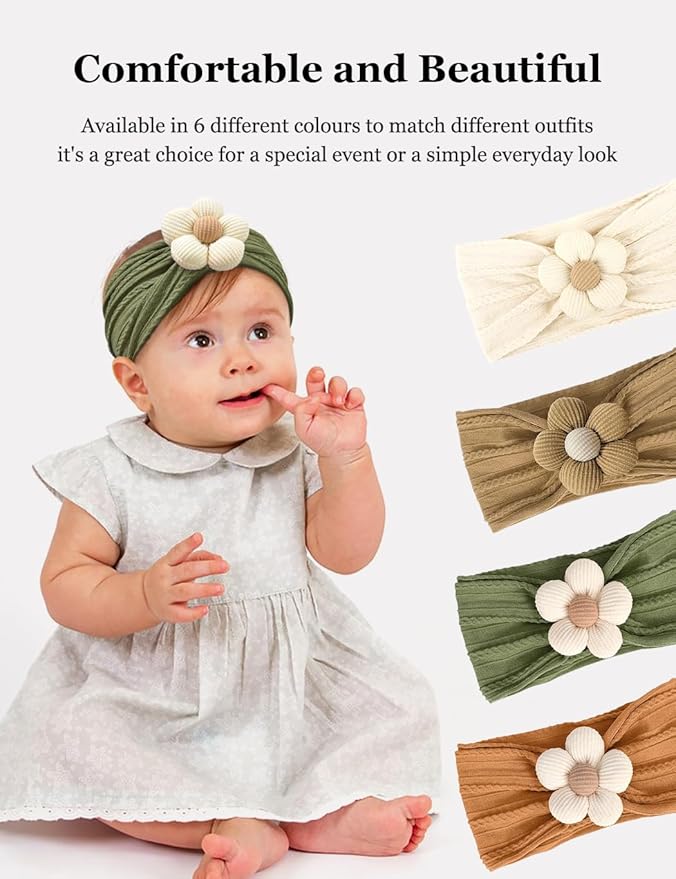Stretchy Baby Girl Headbands Bows, Infant Headband Bows for Baby Bonnet Newborn Head Wraps Toddler Unisex (03H-16)