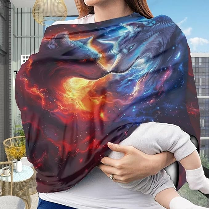 Youngerbaby Wolf Baby Car Seat Cover Nursing Breastfeeding Scarf Shawl Stretchy Infant Carseat Canopy for Stroller High Chair Shopping Cart Newborn Shower Gift