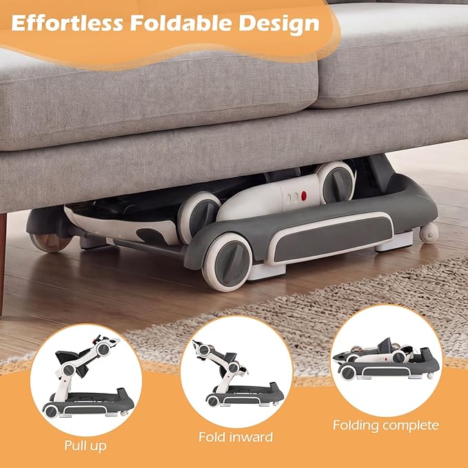 INFANS 6-in-1 Foldable Baby Walker, Converts Push Car to Bouncer, Rocker with Music, Lights, Adjustable Height & Speed, Activity Center, Canopy for 7-18 Months (Gray White)