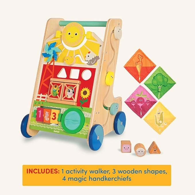 Battat – Wooden Activity Walker – 9 Educational Activities – Learning & Walking Toy for Toddlers – Stand, Push, Walk – 1 Year + – Farm Theme