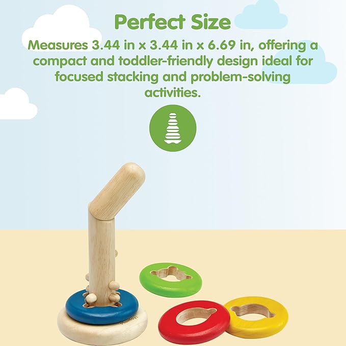 PlanToys® Twist & Sort Wooden Stacking Toy for Toddlers | Montessori Fine Motor Toy with Twistable Rod & Colorful Rings | Eco-Friendly Educational Puzzle for Kids Ages 2+