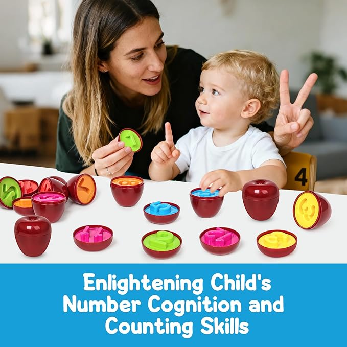 Apple Toy,Montessori Educational Learning Number Matching & Color Sorting Toys for Toddlers 1-3,Fine Motor Shape Puzzle Toddler Activities Easter Basket Stuffers Gift for Boys Girls