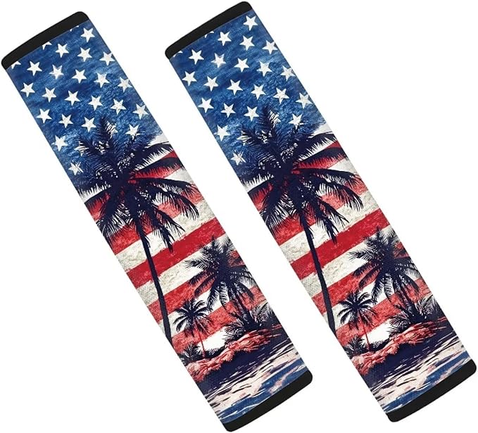 AFPANQZ American Flag Palm Auto Seat Belt Cover Pads for Men Women 2 Piece Safety Seatbelt Pad Cushion Universal Fit for Truck Van Sedans SUVs Bohemian Red Shoulder Strap Pads