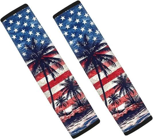 AFPANQZ American Flag Palm Auto Seat Belt Cover Pads for Men Women 2 Piece Safety Seatbelt Pad Cushion Universal Fit for Truck Van Sedans SUVs Bohemian Red Shoulder Strap Pads