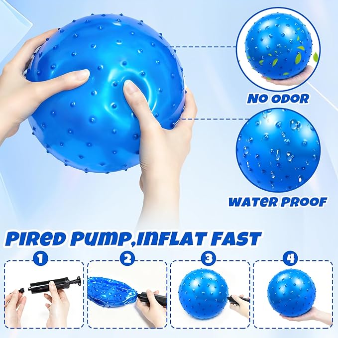Hymaz Knobby Balls Bulk 9" Soft Bouncy Ball Sensory Toys Spiky Massage Stress Ball, Set of 5 Sensory Balls with Pump, Party Favors Stocking Stuffers Beach Games for Kids Toddlers