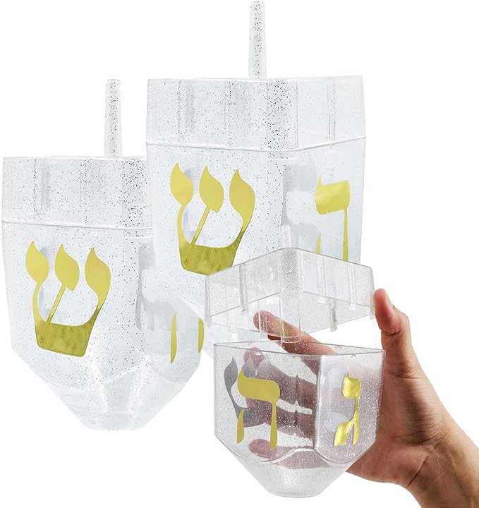 The Dreidel Company Jumbo Hanukkah Fillable 6.5" Inch Dreidel, Stands Straight on Table, Can Be Filled with Hanukkah Gelt or Any Hanukkah Item (2-Pack)