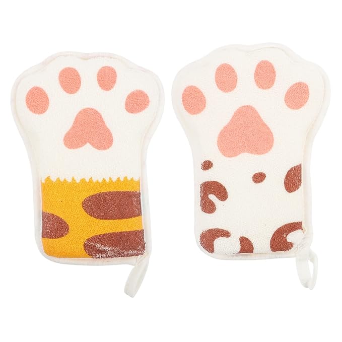 CHILDWEET Baby Bath Sponge 2 Pack Cartoon Paw Shape Kids Bath Towels Soft Exfoliating Mesh Scrubber for Toddler Body Cleaning