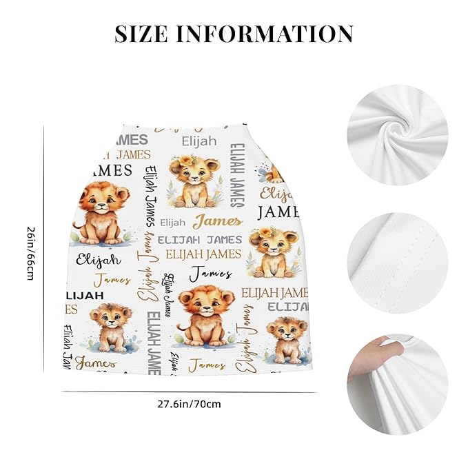 Personalized Baby Car Seat Covers for Babies, Custom Lion Nursing Breastfeeding Carseat Canopy with Name, Infant Stroller Covers for Newborn Girls Boys, Breathable Carseat Cover