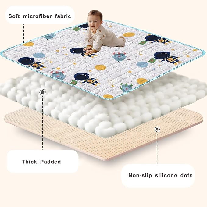 Baby Play Mats for Floor, 50x50 Playpen Mat Thick Soft Crawling Mat Non-Slip Cushioned Playmats for Baby Toddlers Infants Activity & Tummy Time, Foldable & Machine Washable Playmat (Space,50x50)