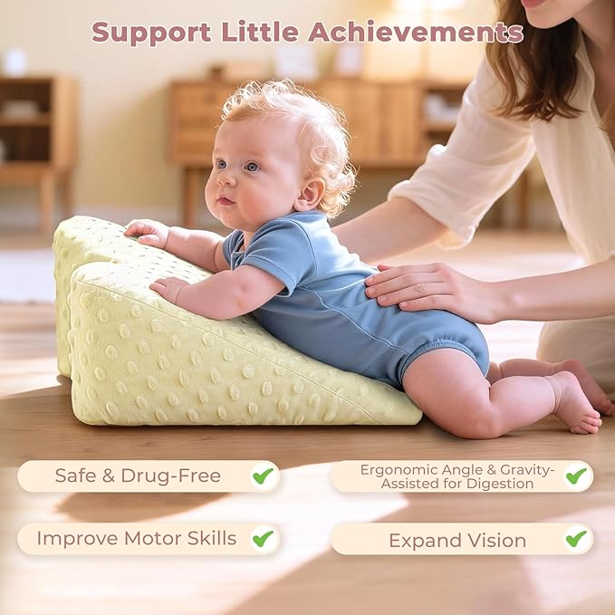 EKEPE Tummy Time Support Prop with Plush Cover for Baby Gas, Colic Relief & Burp, Nursing Reflux Prop for Feeding, Neck, Shoulder and Body, Tummy Time Mat for Newborns and Infant 0-12 Months - Beige