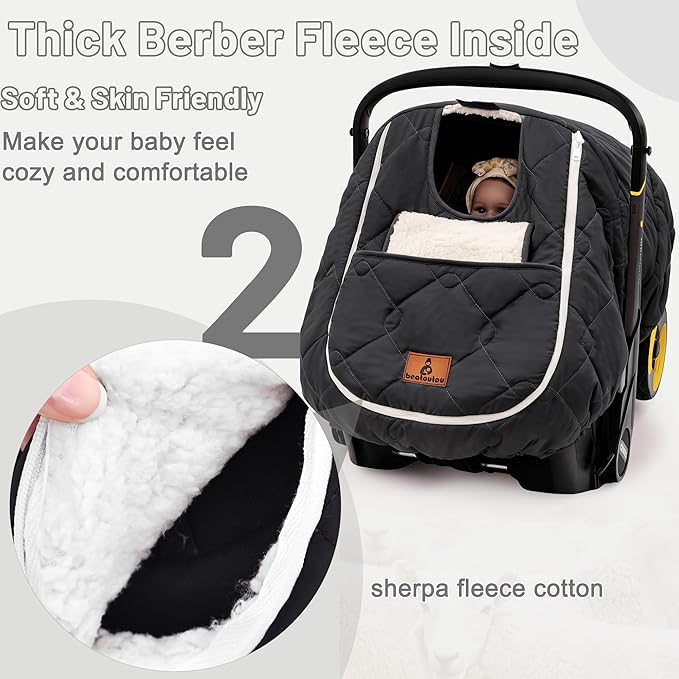 Winter Carseat Cover for Baby,Waterproof Baby Car Seat Cover Compatible with Doona Car Seat and Stroller，Winter Infant Carseat Canopy, Keeps Babies Warm and Cozy (Black)