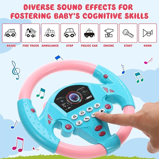 TOYANDONA Toddler Steering Wheel Toy for Kids Simulated Driving Controller Electric Early Learning Educational Musical Toy Pretend Driving Seat for Children Boys and Girls 4 5 6 Years Old