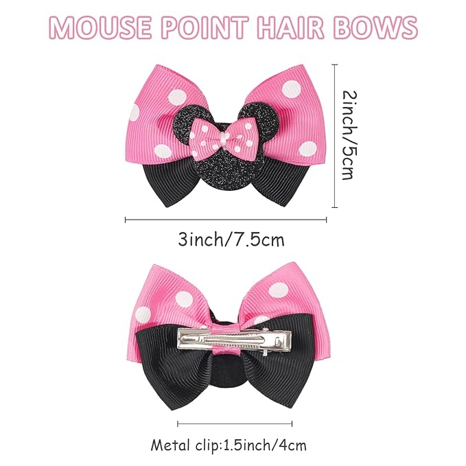 6PCS Mouse Ears Hair Clips for Toddler Girls 3 Inch Hair Bows for Baby Girls Birthday Party Costume