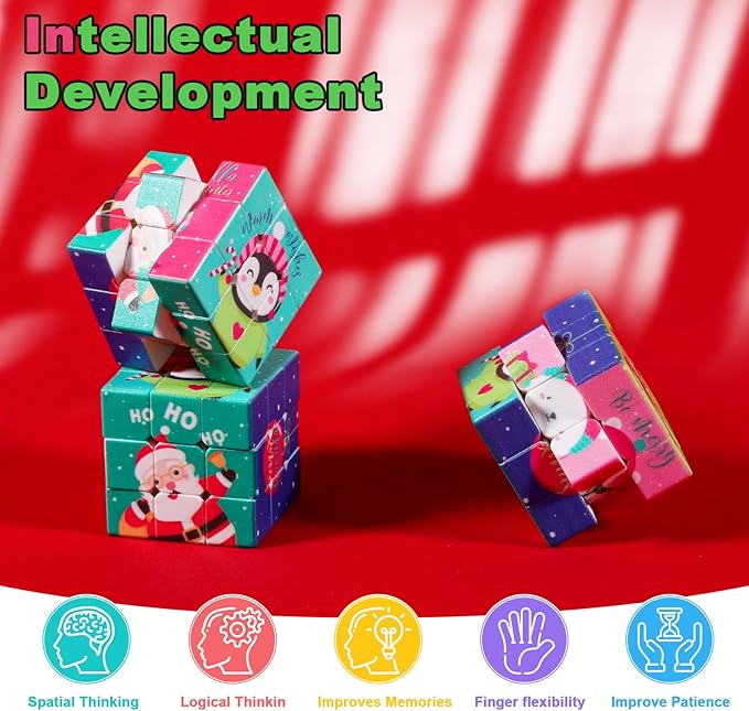 24 Pcs Premium Mini Cubes, Christmas 1.18" 3x3x3 Puzzle Cube Set with Fine-Textured Surface Finish, Stocking Stuffers, Birthday Party Favors, Classroom Prizes, Stress Relief Fidget Toys