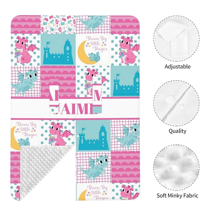 Personalized Baby Car Seat Canopy for Girls, Custom Name Baby Car Seats Covers for Babies, Opening Minky Nursing Breastfeeding Stroller Cover Infant Carseat Canopies for Newborn (Cute Dragon Pink)