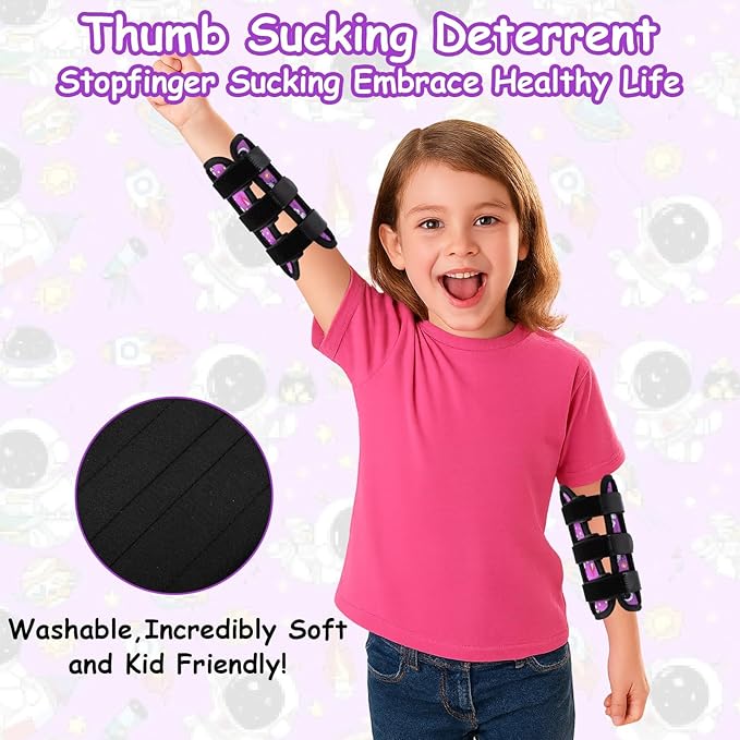 2 PCS Thumb Sucking Deterrent, Purple Space Thumb Guard for Kids Toddlers Nail Biting Treatment, Anti Nose Picking, Scratching Face, Elbow Immobilizer for Boys Girls, Finger Sucking Prevention