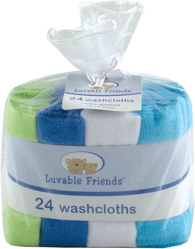 Luvable Friends Unisex Baby Super Soft Bundle Washcloths, Blue, One Size
