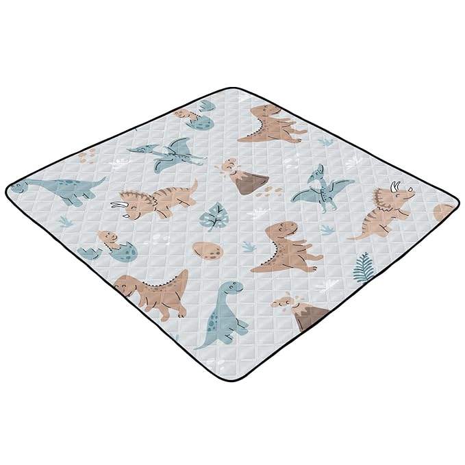 Baby Play Mat Dinosaurs Cartoon Eggs Volcanoes 50 x 50 Playpen Mat Baby Play Mats for Floor Play Gym Crawling Mat Non-Slip Cushioned Baby Playmat for Infants, Babies, Toddlers