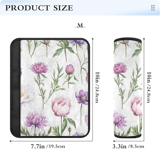 Car Seat Belt Covers 2 Piecing Soft Unique Seat Belt Shoulder Strap Covers Pad for Women Men Kids S Florals Peonies Violet Peonies White