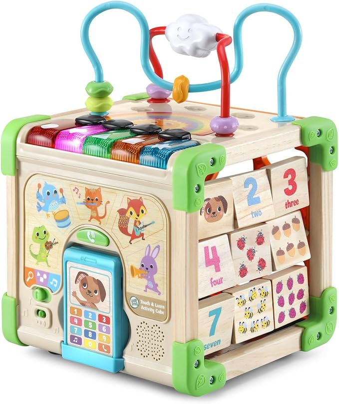 LeapFrog Touch and Learn Electronic Musical Light-Up Wooden Activity Cube Toy, Animal Themed, Ages 1 and Up