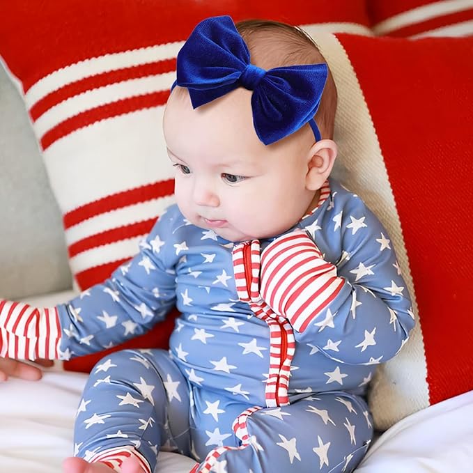 YanJie Hairband, 4th of July Baby Girl Bows Headband, Premium Soft Velvet & Nylon Fabric in Red, White, Blue, Handmade, One Size fits all, Ideal Gift for Baby Girls, 2 Pieces