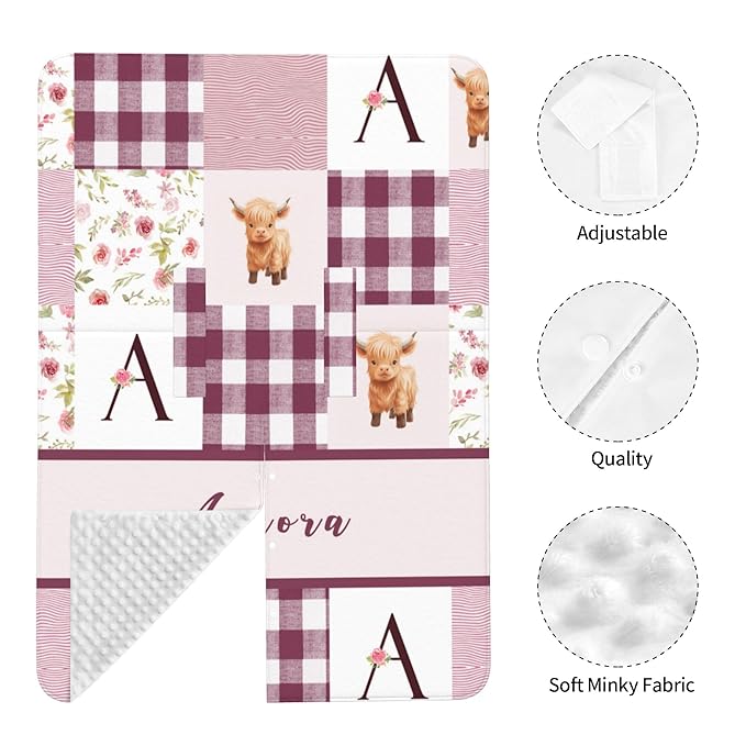 Personalized Highland Cow Carseat Cover for Baby Custom Name Car Seat Canopy for Newborn Baby Boys Girls 2 in 1 Mom Nursing Breastfeeding Covers Minky Baby Carrier Stroller Covers