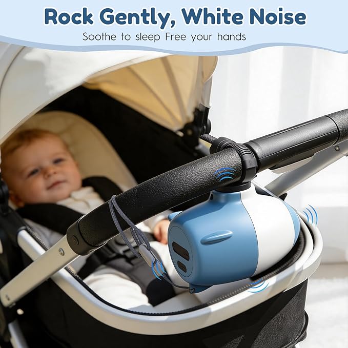 Rechargeable Baby Stroller Rocker, Universal Stroller Accessories with 5 Vibration Levels and Gentle Quiet Operation for Sleep Aid & Soothing, Featuring Adorable Rocket Design - Compact and Portable