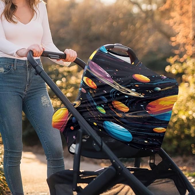 GIFTPUZZ Space Couple Stroller Cover Privacy Nursing Cover Baby Carseat Canopy High Chair Cover Nursery Cover Breastfeeding Scarf for Boys and Girls Light Blanket Shopping Cart Stroller Cover