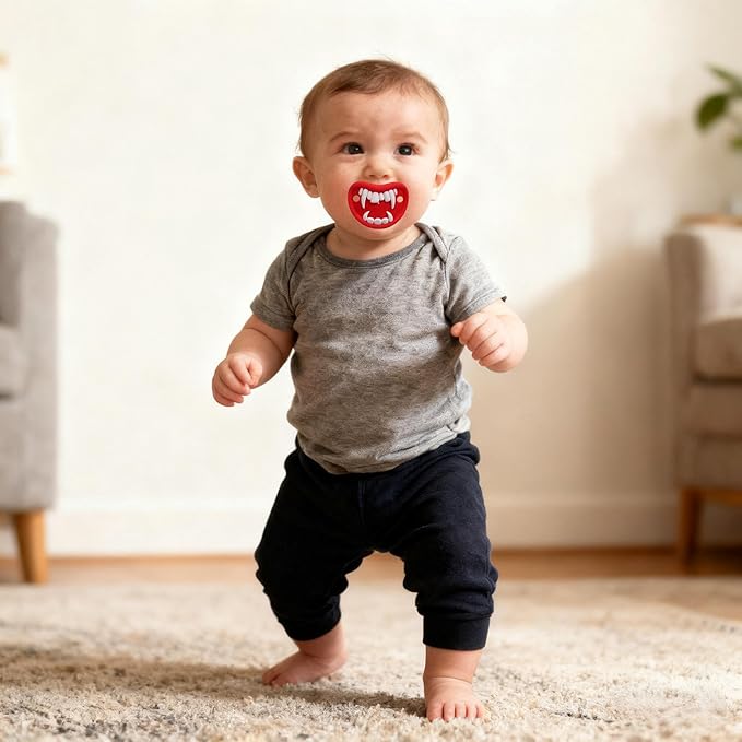 Funny Baby Pacifiers,Funny Pacifiers for Babies 0-18 Months,Baby Teeth and Vampire Pacifier Funny Pacifiers for Boys and Girls BPA Free