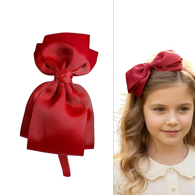 ClassExceed Red Bow Headband for Girls 3–12 – Easter & Church Hair Bow, Solid Color Ribbon Kids Headband for Holiday Outfits