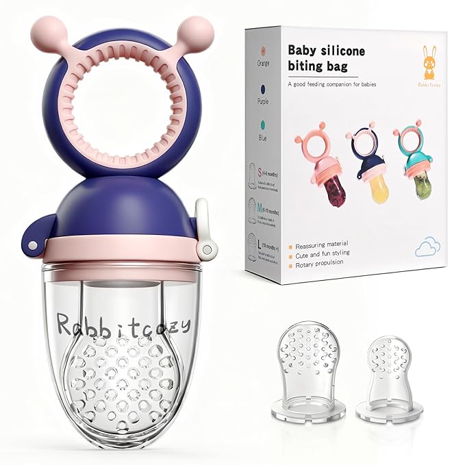 Baby Fruit Food Feeder Pacifier - Fresh Teething Pacifiers, 3 Different Size Silicone Pouch,Teethers for Babies 6-24Months, Baby Solid Food Essentials, Nutrition Feeder, BPA Free,1 Pice, Purple