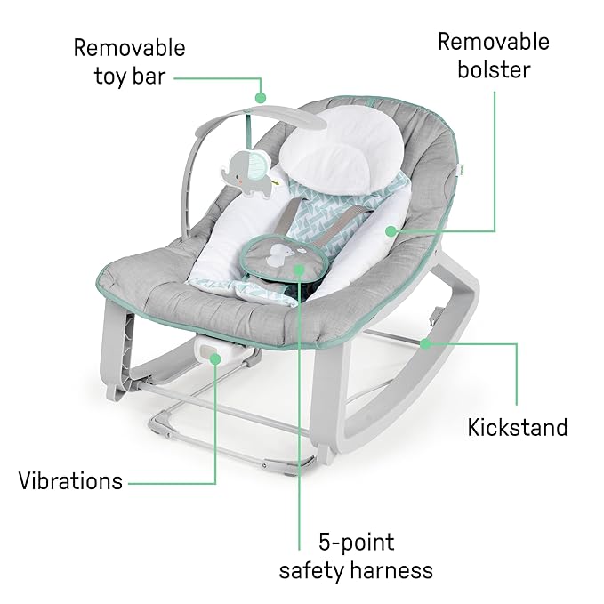 Ingenuity Keep Cozy 3-in-1 Grow with Me Vibrating Baby Bouncer, Seat & Infant to Toddler Rocker, Vibrations & -Toy Bar, 0-30 Months Up to 40 lbs (Weaver)