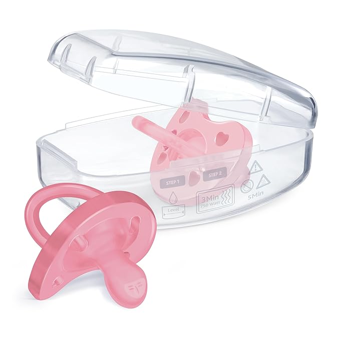 Chicco PhysioForma Orthodontic Pacifier for Babies 6-16 Months, 100% Soft Silicone, BPA Free & Breathing Support, 2-Pack with Sterilizing Case, Pink