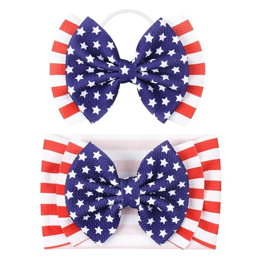 YanJie 4th of July Hairband - Baby Girl Headbands with Multicolor Printed Nylon Elastic Hair Bow Headband for Baby Girls Infant (2 Count, Pack of 1)