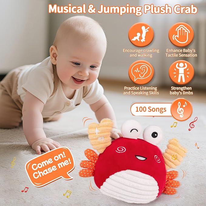 nicknack Baby Toys 0-6 Months – Crawling Dancing Bouncing Musical Learning Plush Crab,Interactive 100+ Songs Toy for 1 2 3 Year Old Boys Girls Sensory Birthday Gifts