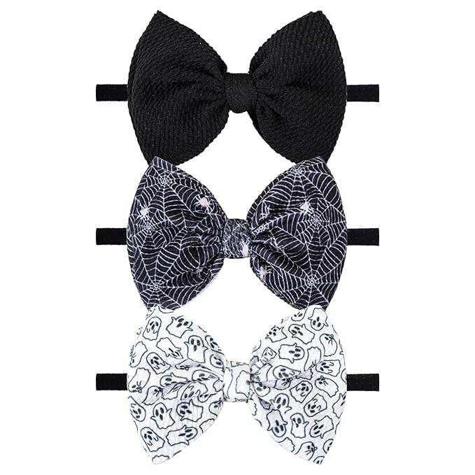YanJie Halloween Bows for Baby Girls Elastic Nylon Headbands Toddler Girls Spider Hair Bows Ghost Hair Halloween Accessories Newborn