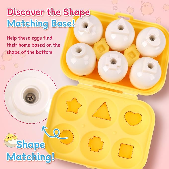 USATDD Easter Egg Toys Hide & Squeak Matching Eggs for Toddlers, Color Recognition Sensory Learning Toys, Fine Motor Skills Montessori Geometric Eggs Gifts for Kids Easter Basket Stuffers