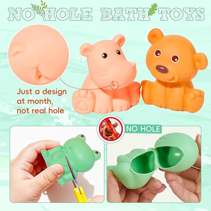 Baby Bath Toys for Babies 6-12 Months | Sealed, No Hole & Mold Free Bath Toys for Toddlers | Soft & Safe Floating Bathtub Water Pool Toys for Babies, 9 PCS Wild Animals Tub Toys