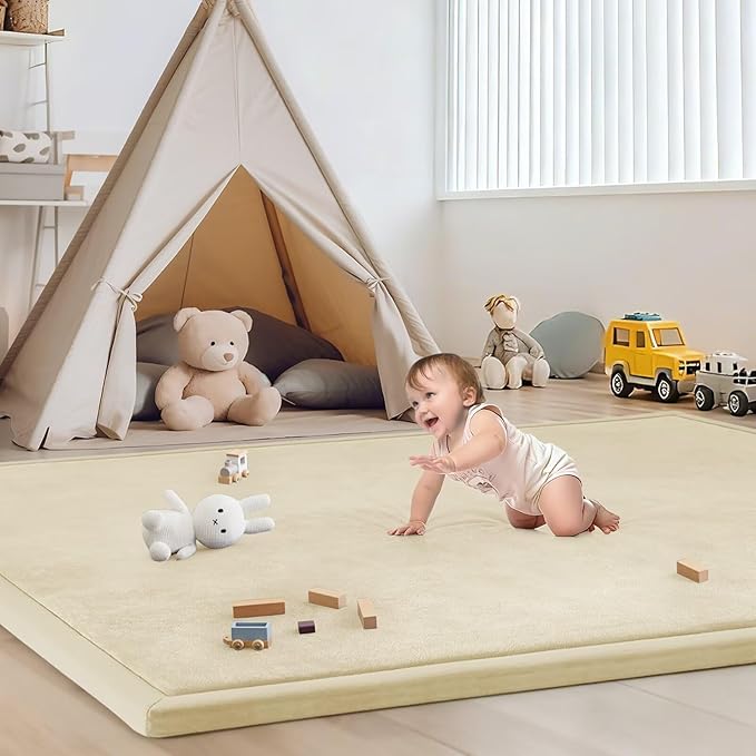 Baby Play Mat for Floor Nursery Rug Muscle Mat Area Rug Playroom Rug 79"x138" Playpen Mat Memory Foam 1.3" Thick Crawling Mat for Babies,Toddlers, Infants, Kids,Light Beige