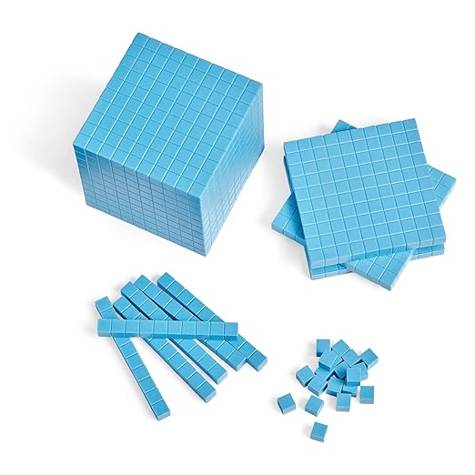 hand2mind Blue Plastic Base Ten Blocks Complete Classroom Set, Place Value Blocks, Counting Cubes, Math Blocks Kindergarten, Manipulative Kit for Mathematics for Elementary Teachers (Set of 161)