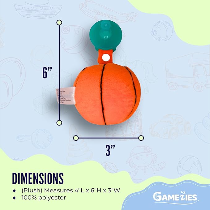 Gamezies Baby Boy and Girl Silicone Basketball Plush Pacifier Removable, Washable Plush Toy CPSIA Tested, BPA-Free 0-6 Months